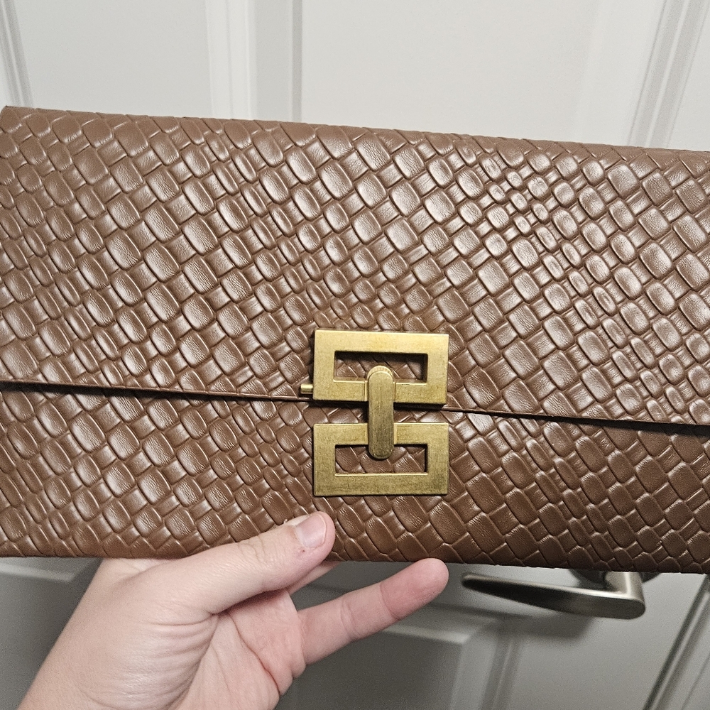 SHEIN Textured Brown Clutch with Gold Clasp